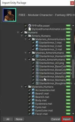 UnityのPackge Managerで「import」を選択